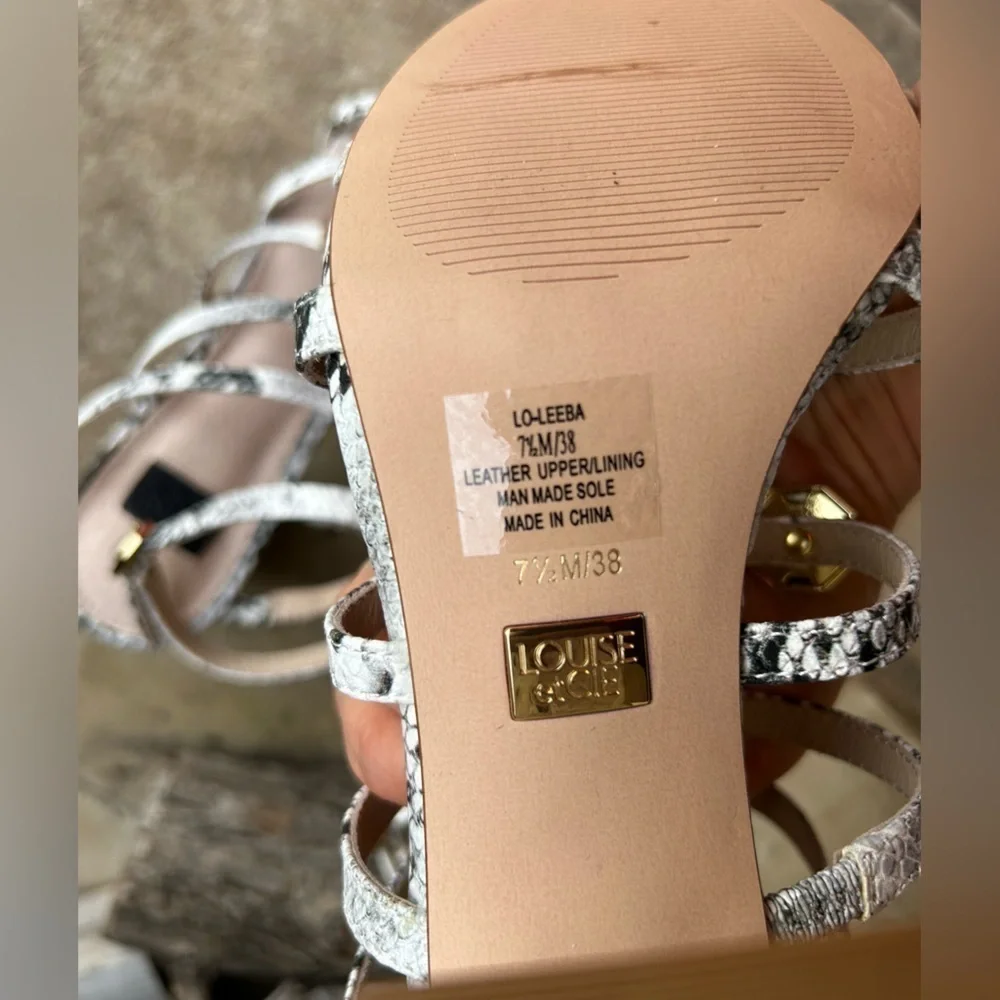 LOUISE ET CIE Leeba embelished heeled sandal python embossed leather Sz-7.5M. I